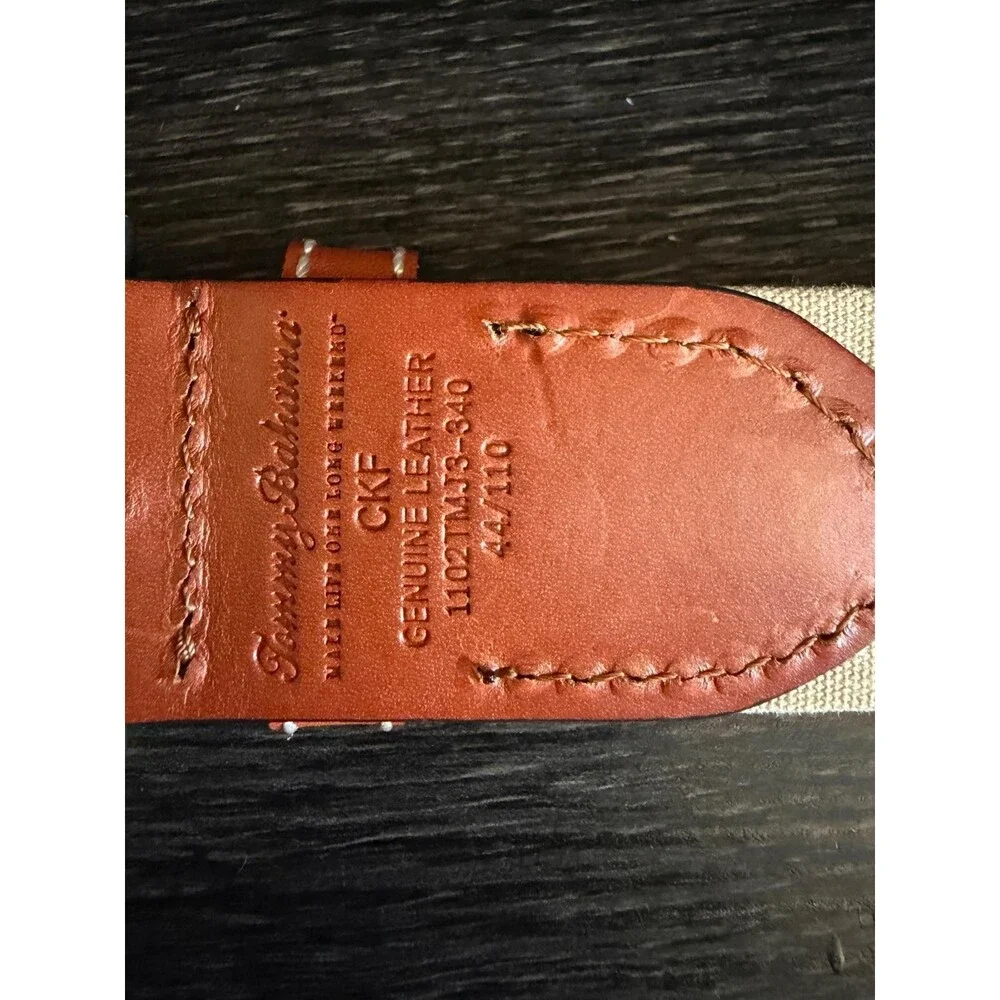 Tommy Bahama Mens Genuine Leather Canvas Belt Tan Brown Size 44
